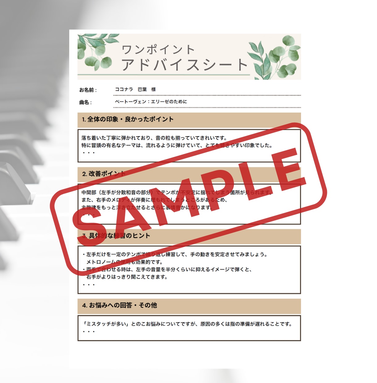 ピアノ音源・動画にワンポイントアドバイスします プロのピアニストによるアドバイスシート | 練習のヒントに♪ イメージ4