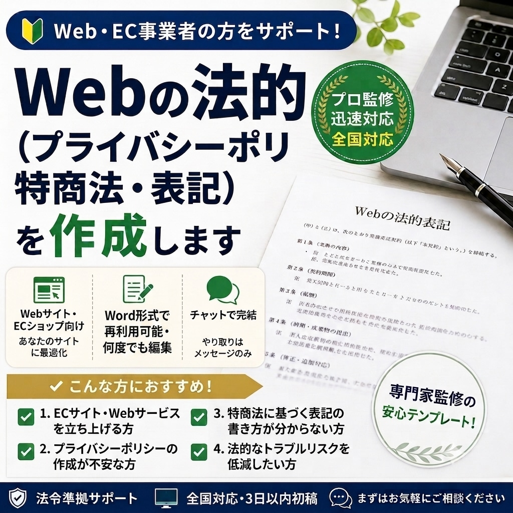 Webのプライバシーポリシー特商法表記を作ります ​Web・ECサイト向け／使い回せるWordデータ納品！ イメージ1