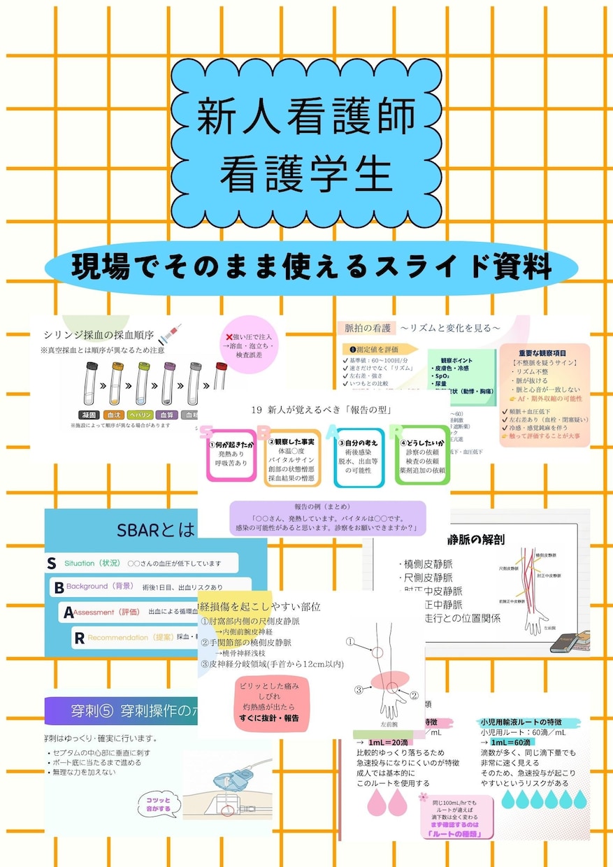 あんちょこみたいな看護スライド資料7項目あります 新人看護師が身につける最初の技術全部セットあんちょこ付き イメージ1