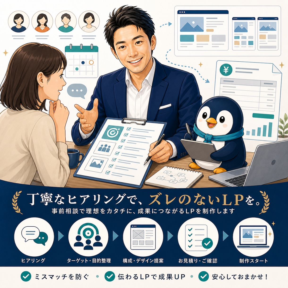 申込み・相談につながるLPを構成から制作します 経営者目線で、伝わる文章・構成・デザインまで丁寧に整えます イメージ1