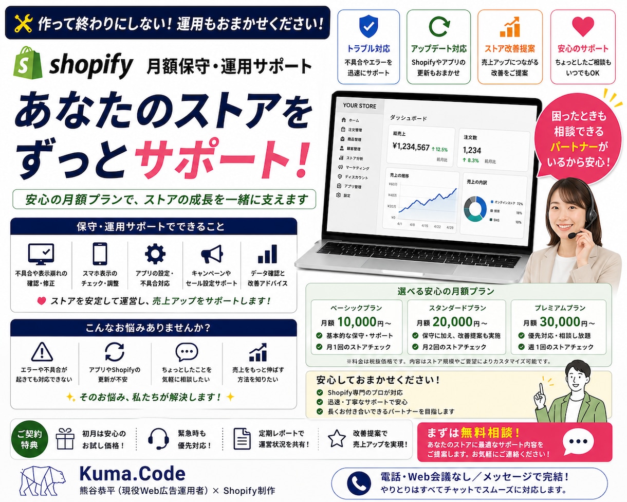 Shopifyの軽微修正・更新を月額サポートします 頼み先を探さず、必要な分だけ依頼 イメージ1