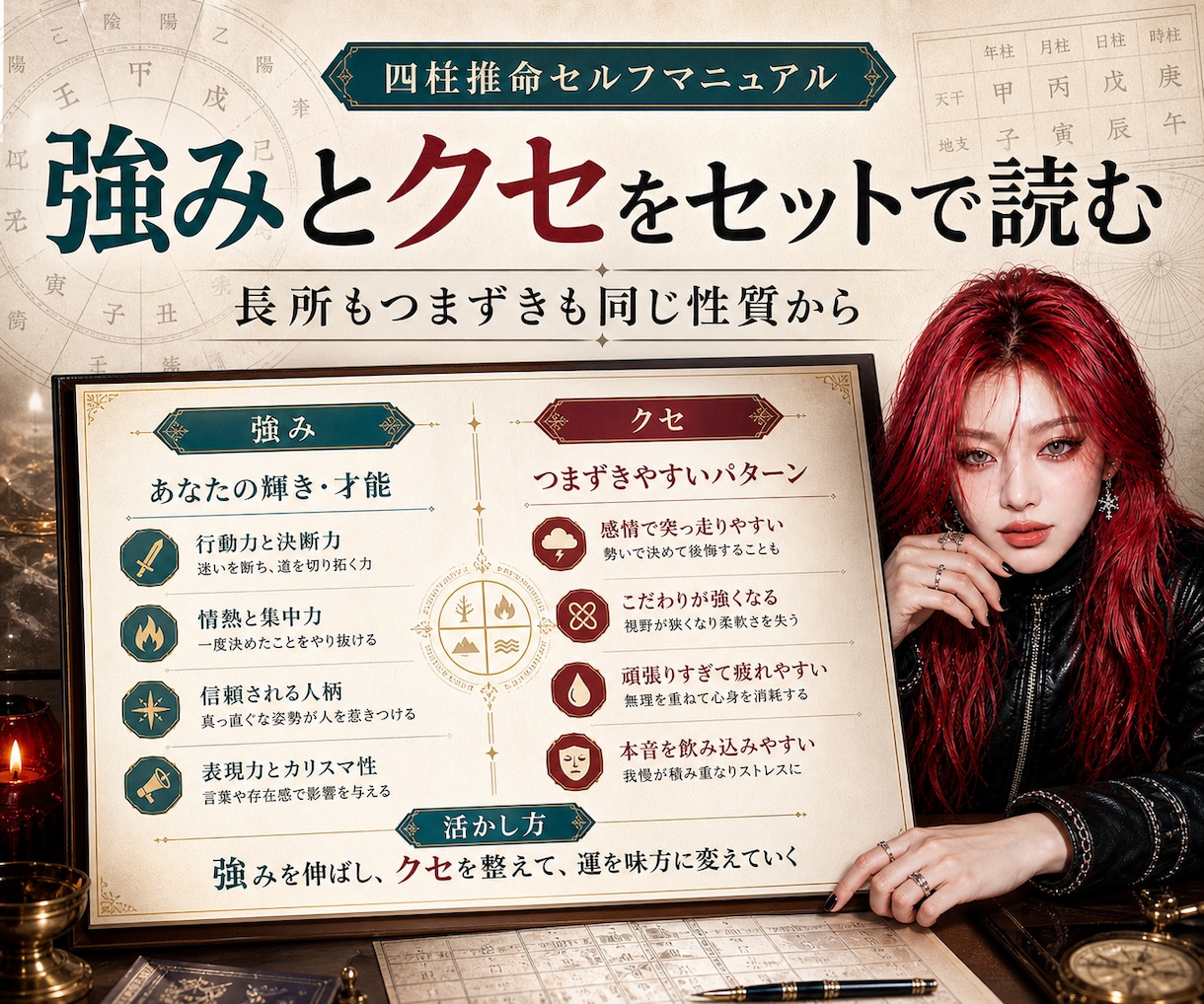四柱推命で自分の取扱説明書を作ります 性格・強み・クセ・疲れやすい場面を、前向きに言語化します イメージ3