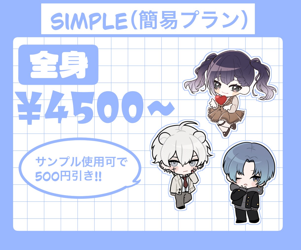 選べるプラン!あなただけのミニキャラ描きます サンプル使用可で500円引き！まずはご相談ください♪ イメージ3