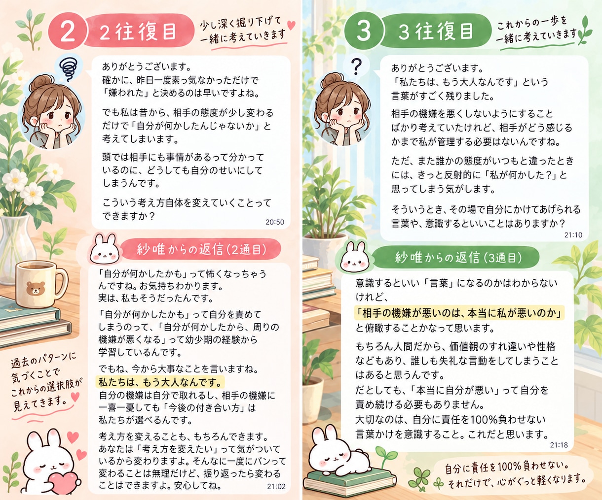 ひとりで抱えた悩みを3往復で一緒に整理します カウンセリングは重い。でも一人では苦しいあなたへ イメージ3