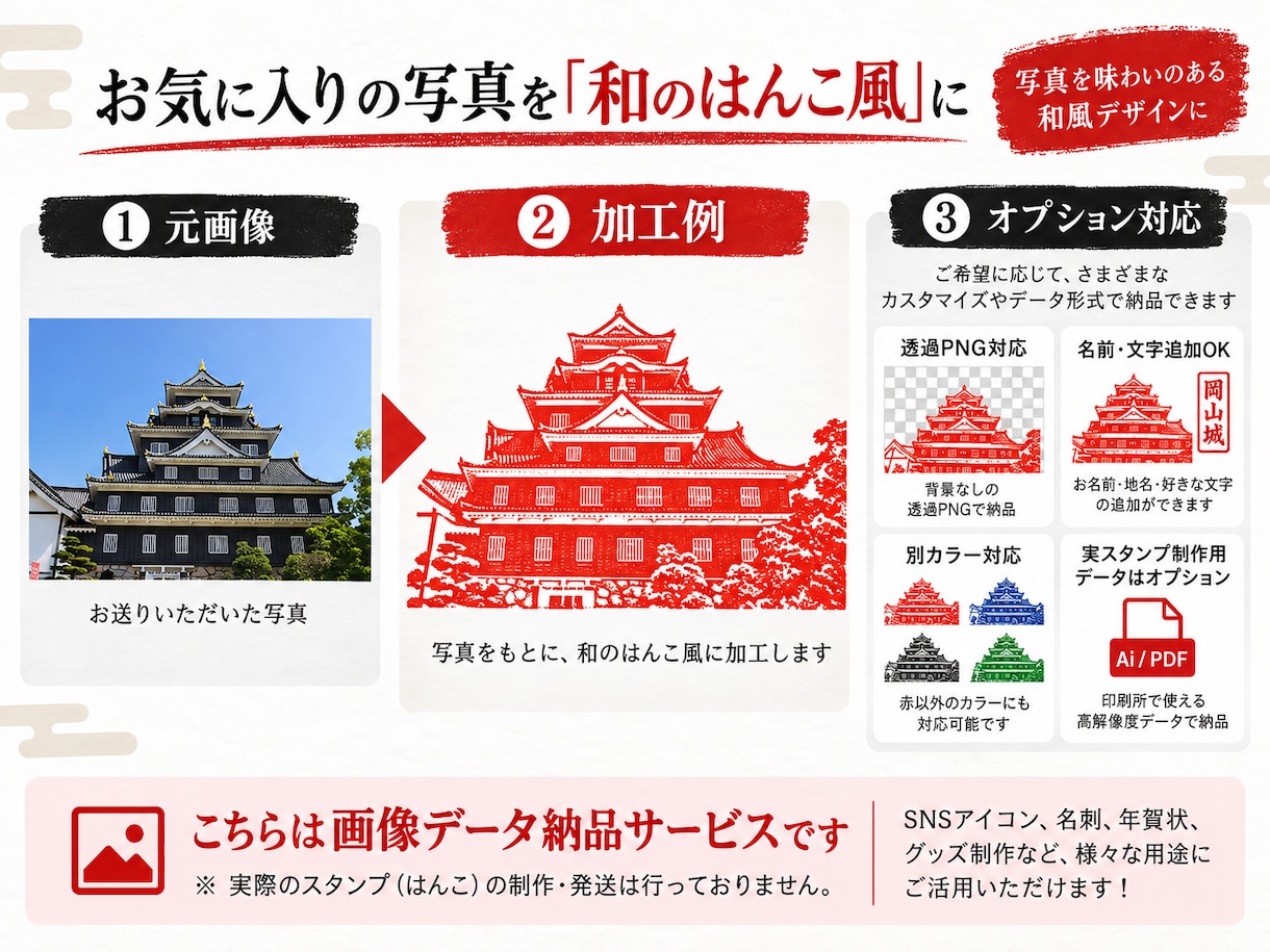 写真をスタンプ・印鑑”風”画像に加工します 画像納品が基本・実スタンプ制作用データにも対応 イメージ2