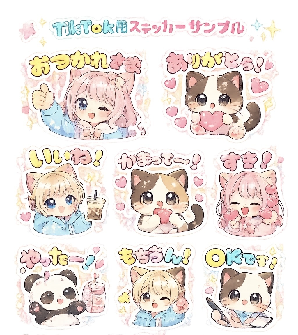 TikTok用ステッカー画像作ります かわいいデフォルメ画像も対応します イメージ1