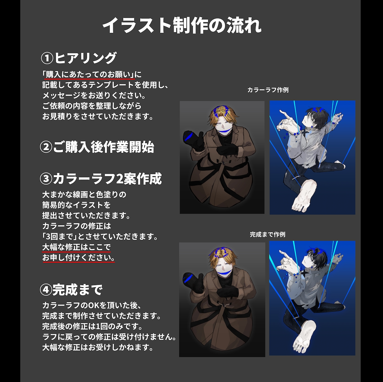 ダークでかっこいい背景つきイラストを制作します 商用利用OK！ビビッドで目立つ色合い・構図のイラスト描きます イメージ2
