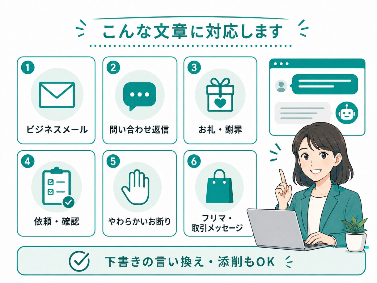 メールや返信文を丁寧に作成します 仕事・取引・お断りなど用途に合わせて対応します イメージ2
