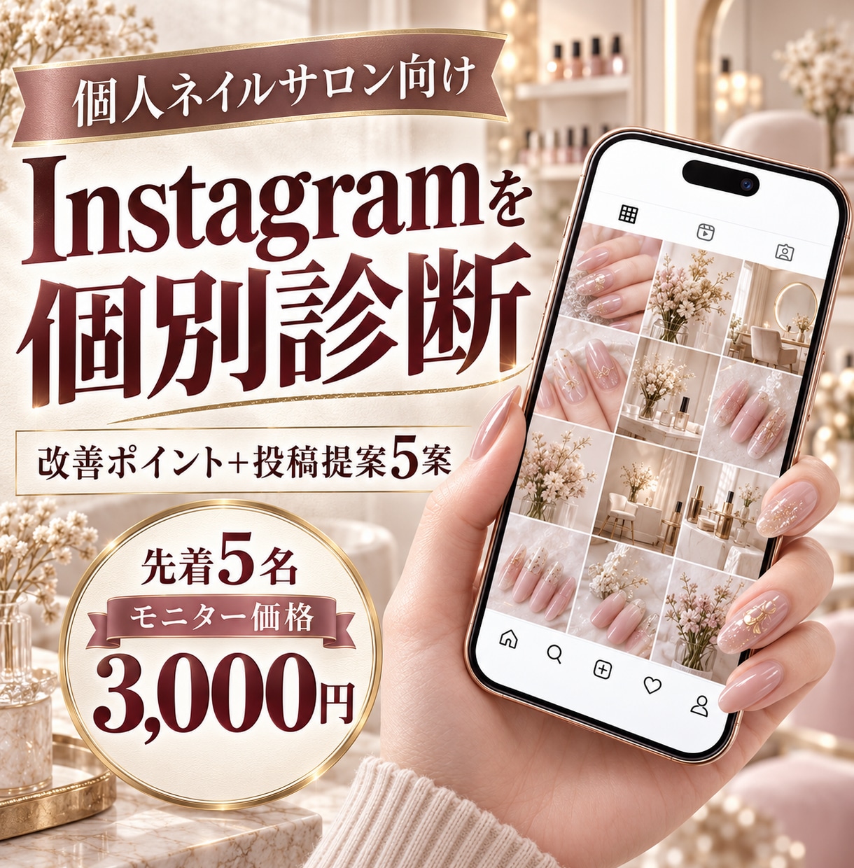個人ネイルサロンのInstagramを診断します アカウントの改善点と、今後の投稿内容を個別にご提案 イメージ1