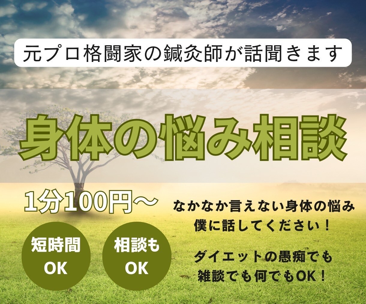 元プロ格闘家の鍼灸師があなたの話聞きます ・ダイエット相談・健康の悩み・愚痴・副業について答えます イメージ3