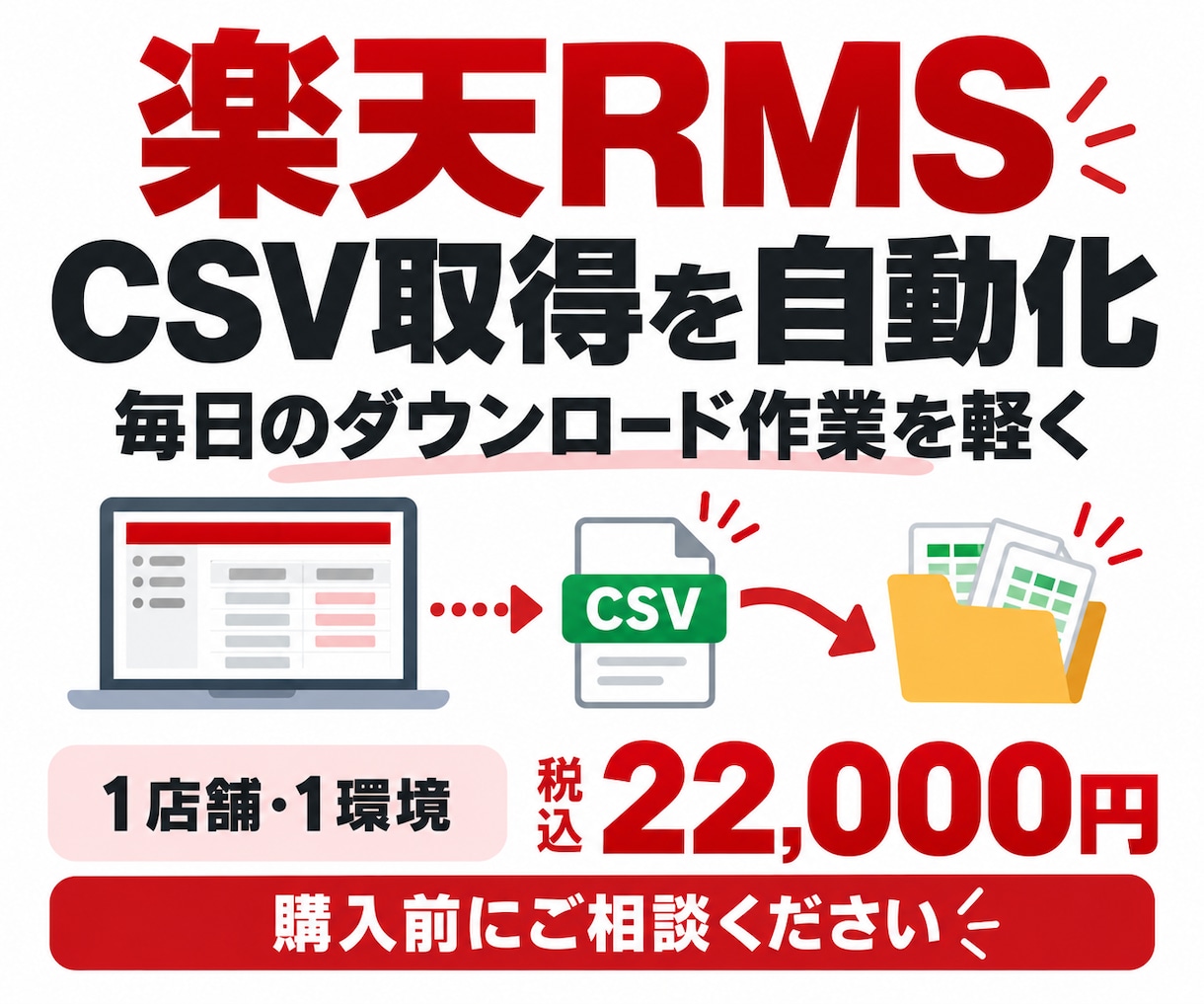 楽天RMSのCSV取得を自動化します 毎回の手動ダウンロードを減らし、EC運営を少し楽に イメージ1