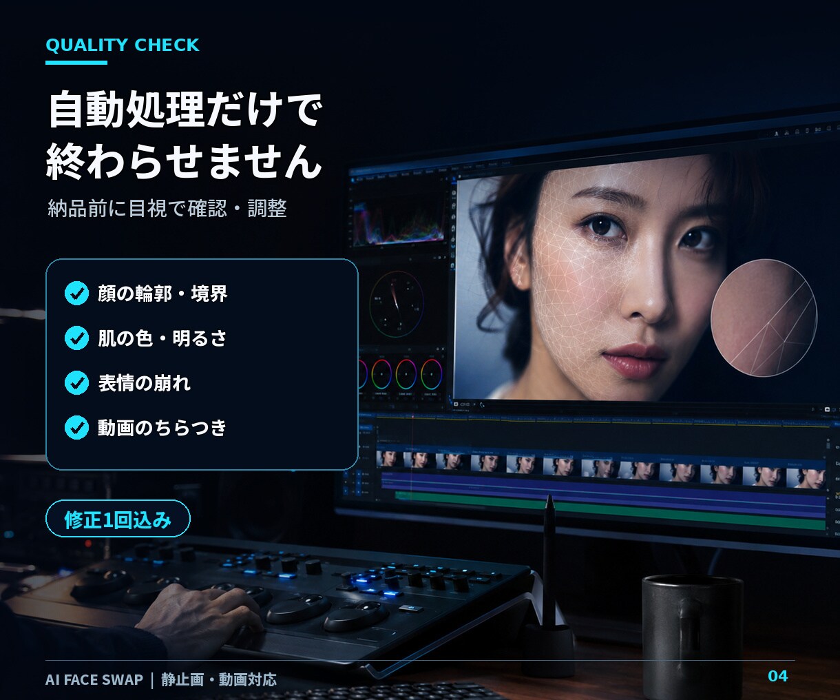 AIで動画の顔を自然な別人へ変更します 髪型・服装・背景を活かし、動画内の顔をAIで自然に合成します イメージ4