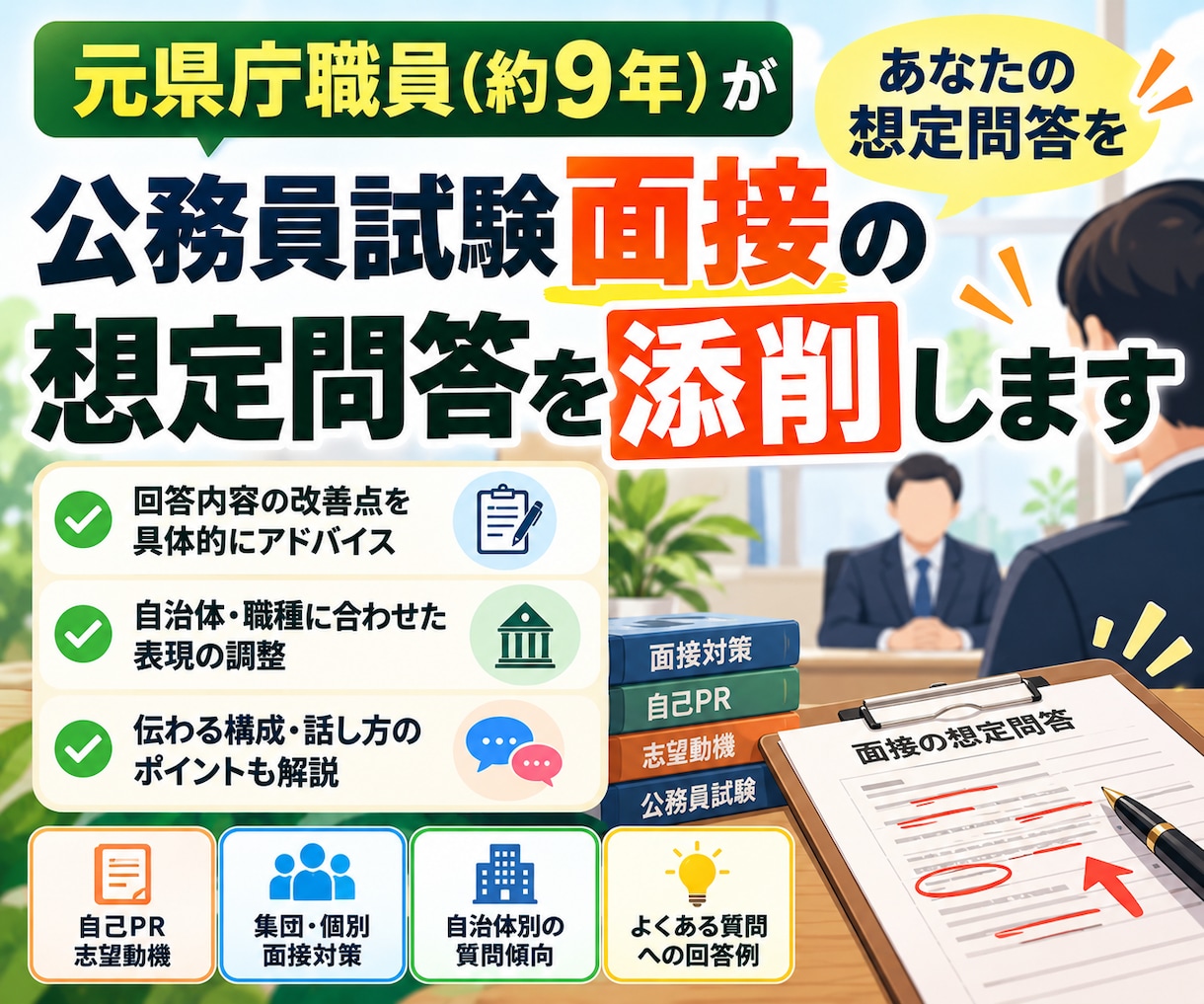 公務員試験面接の想定問答を添削します 元県庁職員（約9年）があなたの準備した想定問答を添削します イメージ1