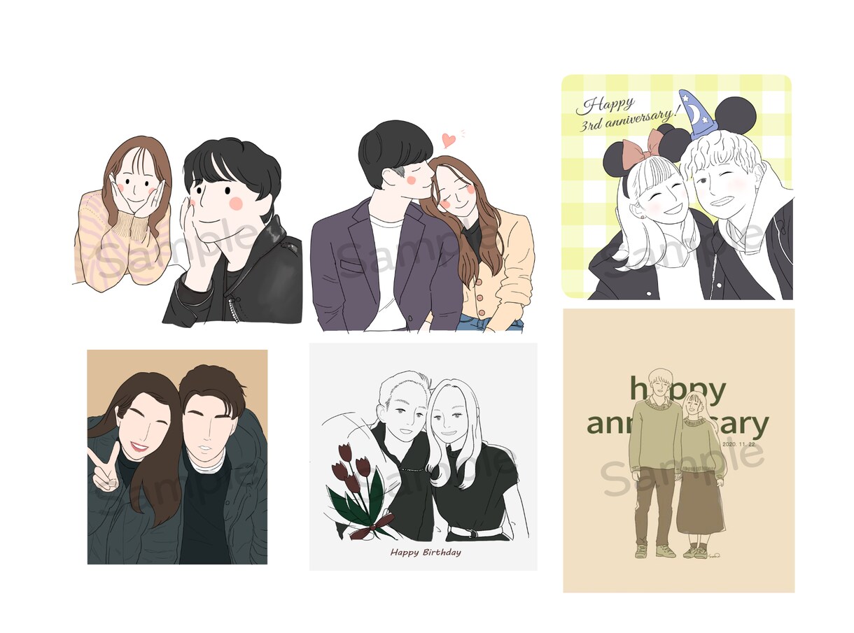 写真を元にお好みの絵柄で似顔絵イラスト描きます 可愛い系.水彩画風.シンプル等選べる絵柄 イメージ4