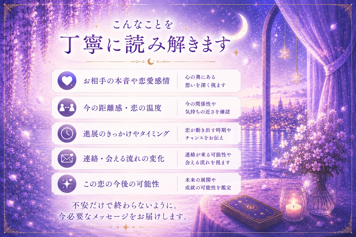 彼の本音と恋の流れを読み解きます 本音・恋の温度・今後の流れを鑑定 イメージ3