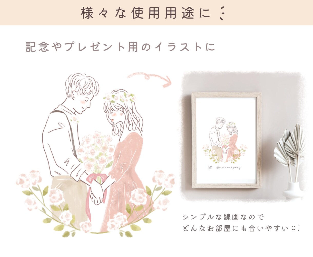 優しくおしゃれな線画アイコン作ります 選べるフレーム・文字入れ付♩似顔絵や名刺、HPの挿絵に イメージ8