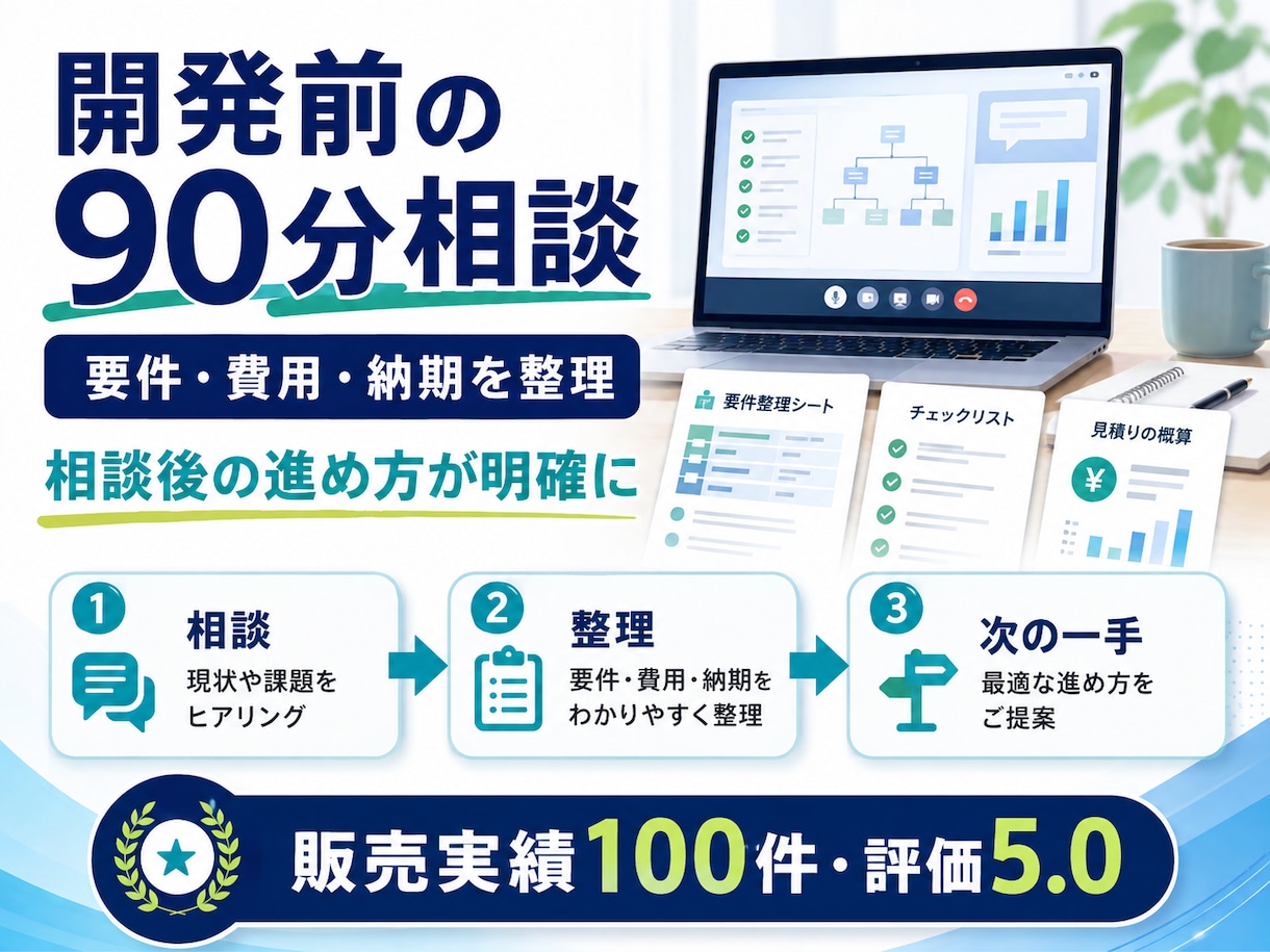 開発前に要件・費用・納期を整理します 画面共有で課題を整理し、次の進め方をご提案 イメージ1