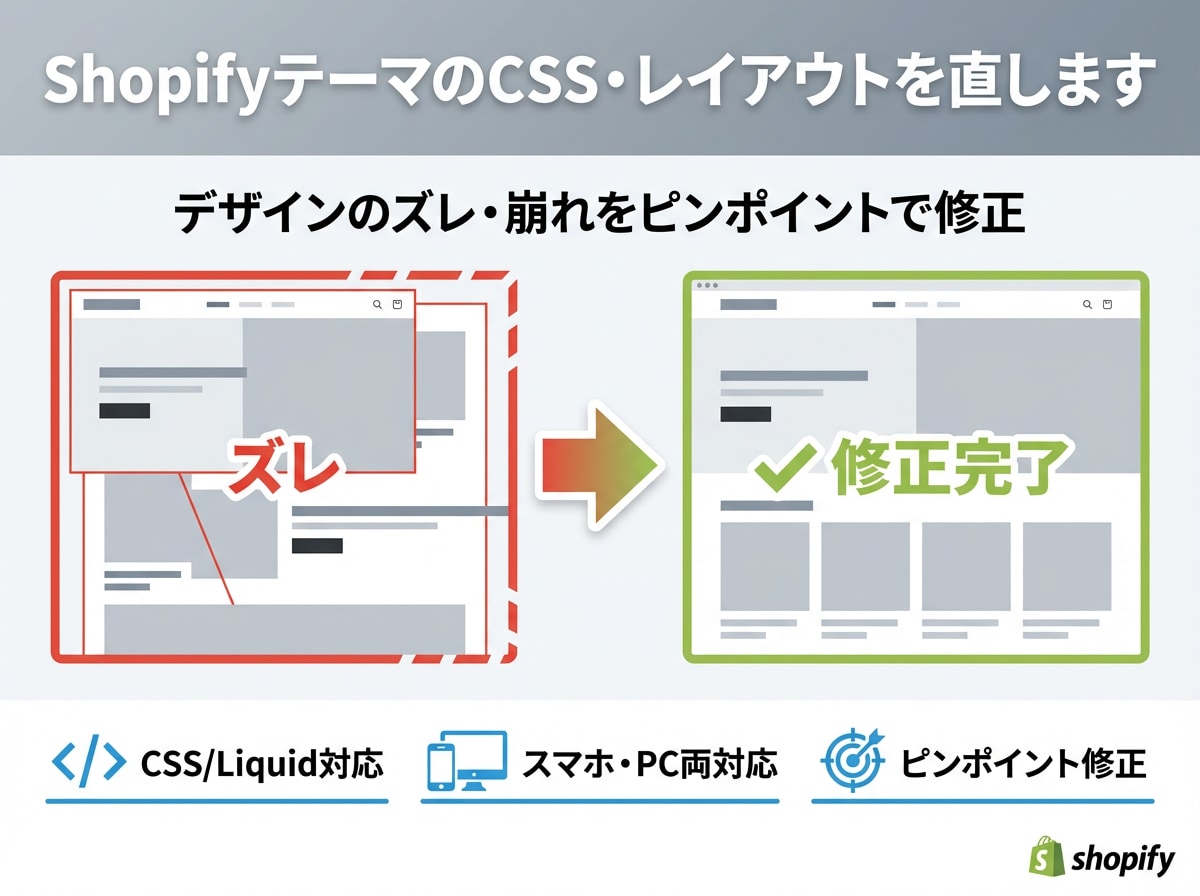 ShopifyテーマのCSS・レイアウトを直します デザインのズレ・崩れをピンポイントで直します イメージ1