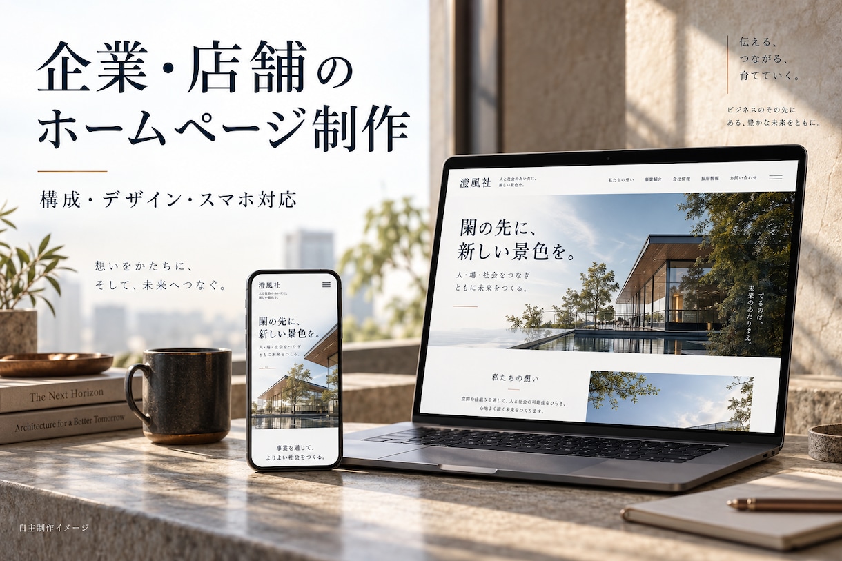企業や店舗の本格ホームページを制作します 構成からデザインまで。公開後の更新・保守もご相談 イメージ1