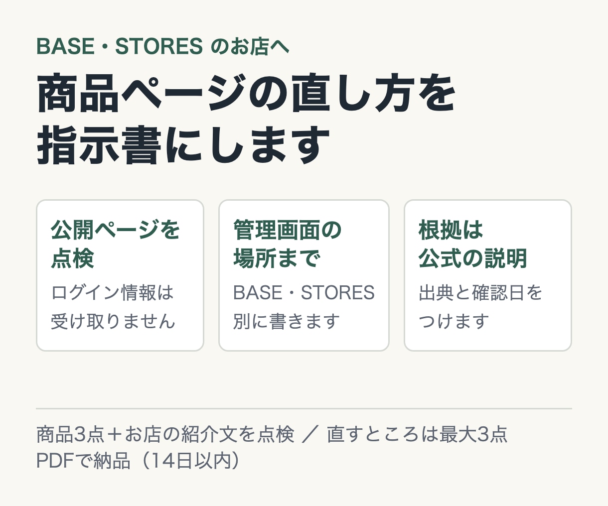 BASE・STORESの商品名と説明文を点検します 管理画面での直し方まで書きます。ログイン情報は不要です イメージ1