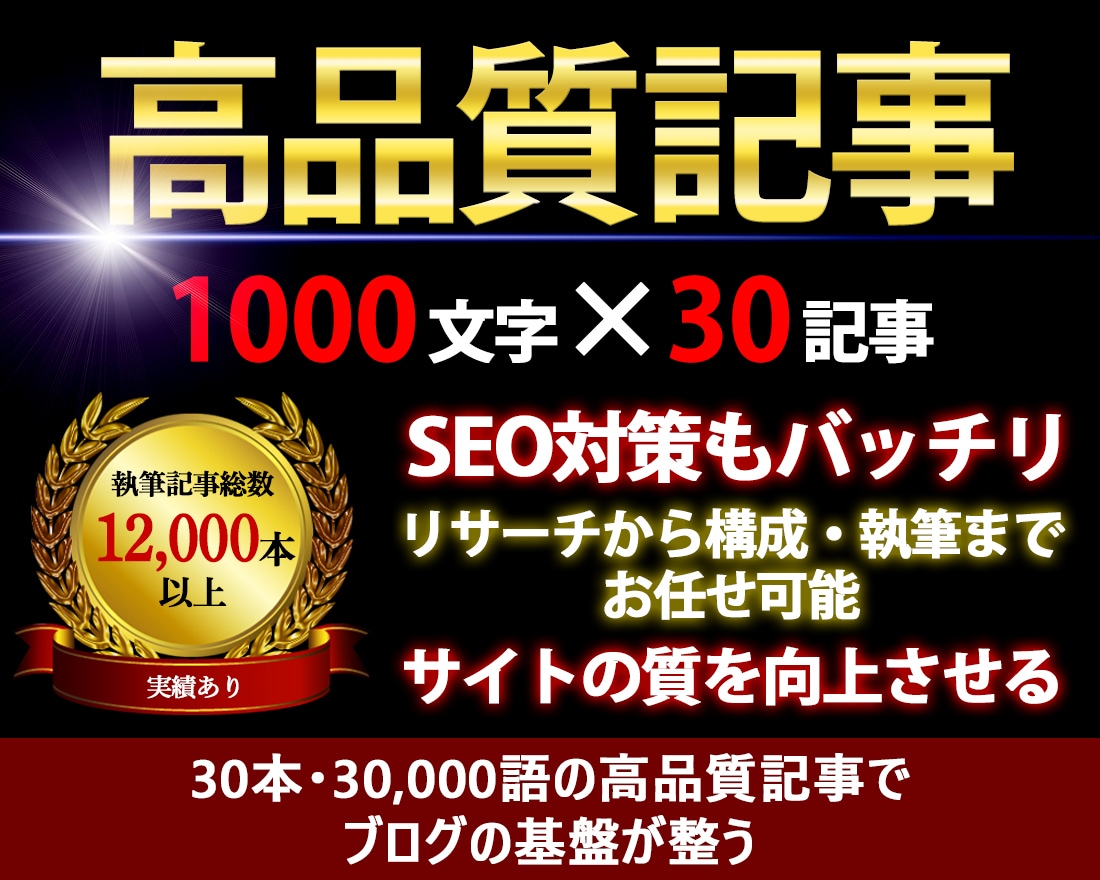 1000文字×30記事/高品質記事を大量制します 究極の記事パワーアップ！30本・30,000語でビジネスを煌 イメージ1