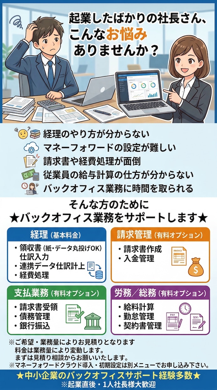 社長の経理を丸投げ！バックオフィス代行します ★マネーフォワードで経理・バックオフィス代行します！ イメージ1