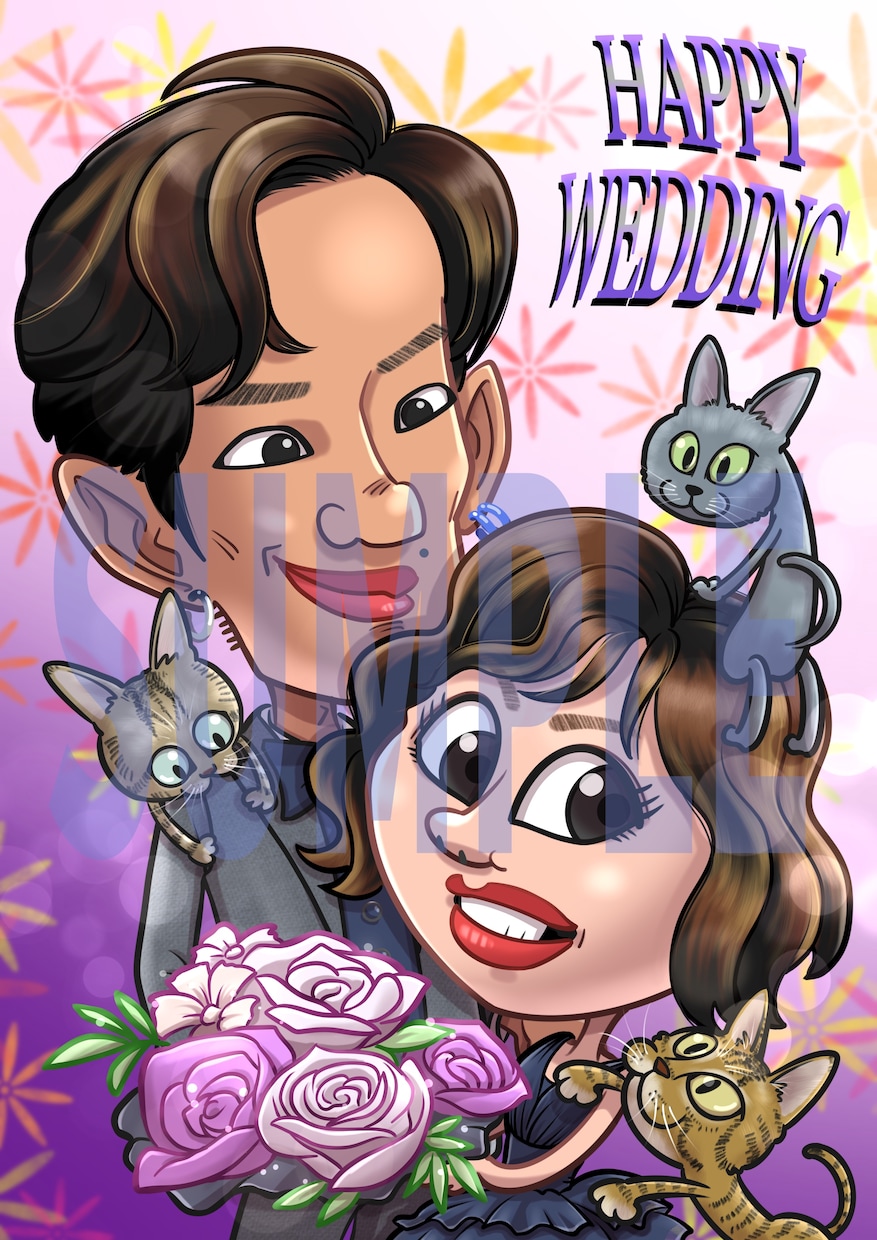 ご結婚の記念に描かせていただきます 幸せなお二人の表情を似顔絵に残してみませんか。 イメージ2