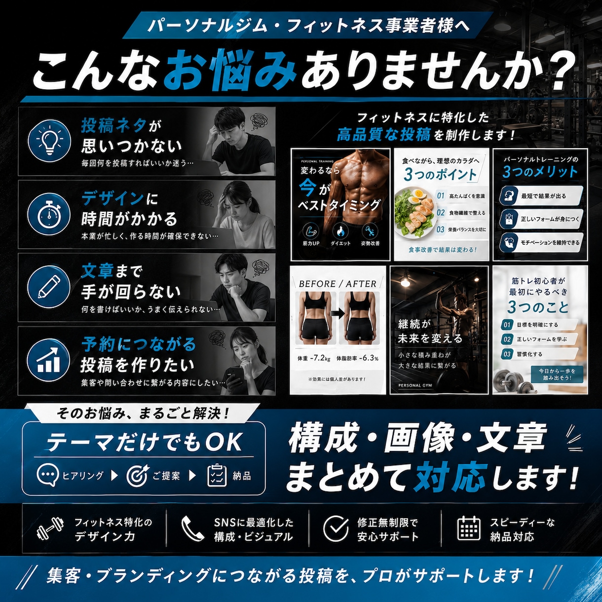 パーソナルジム向けインスタ投稿を作成します フィットネスの専門知識を活かして投稿を作ります イメージ2