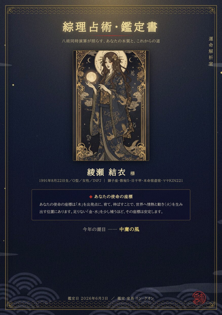 八術同時演算でキャリアと運勢の指針を出します 8つの占術を同時に解き、あなたの次の一歩の座標を示します イメージ2