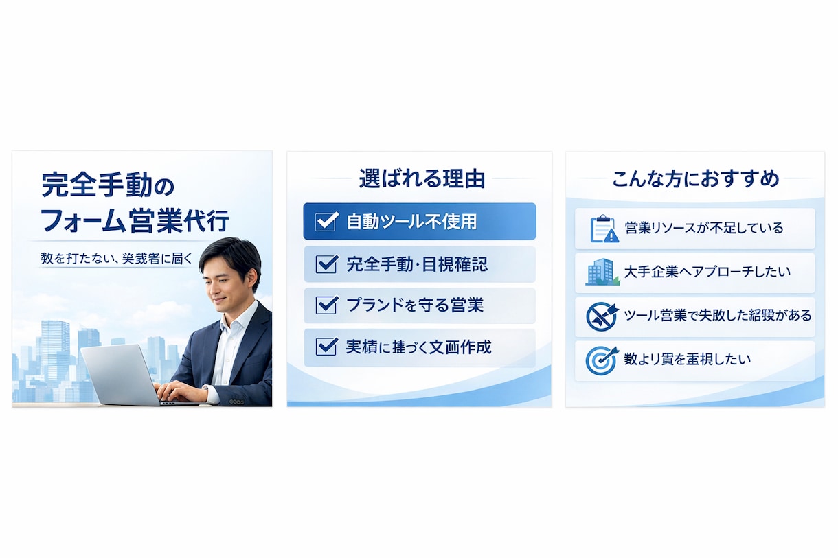 質重視のフォーム営業を代行します 売上1,000万円増の実践ノウハウで支援 イメージ1