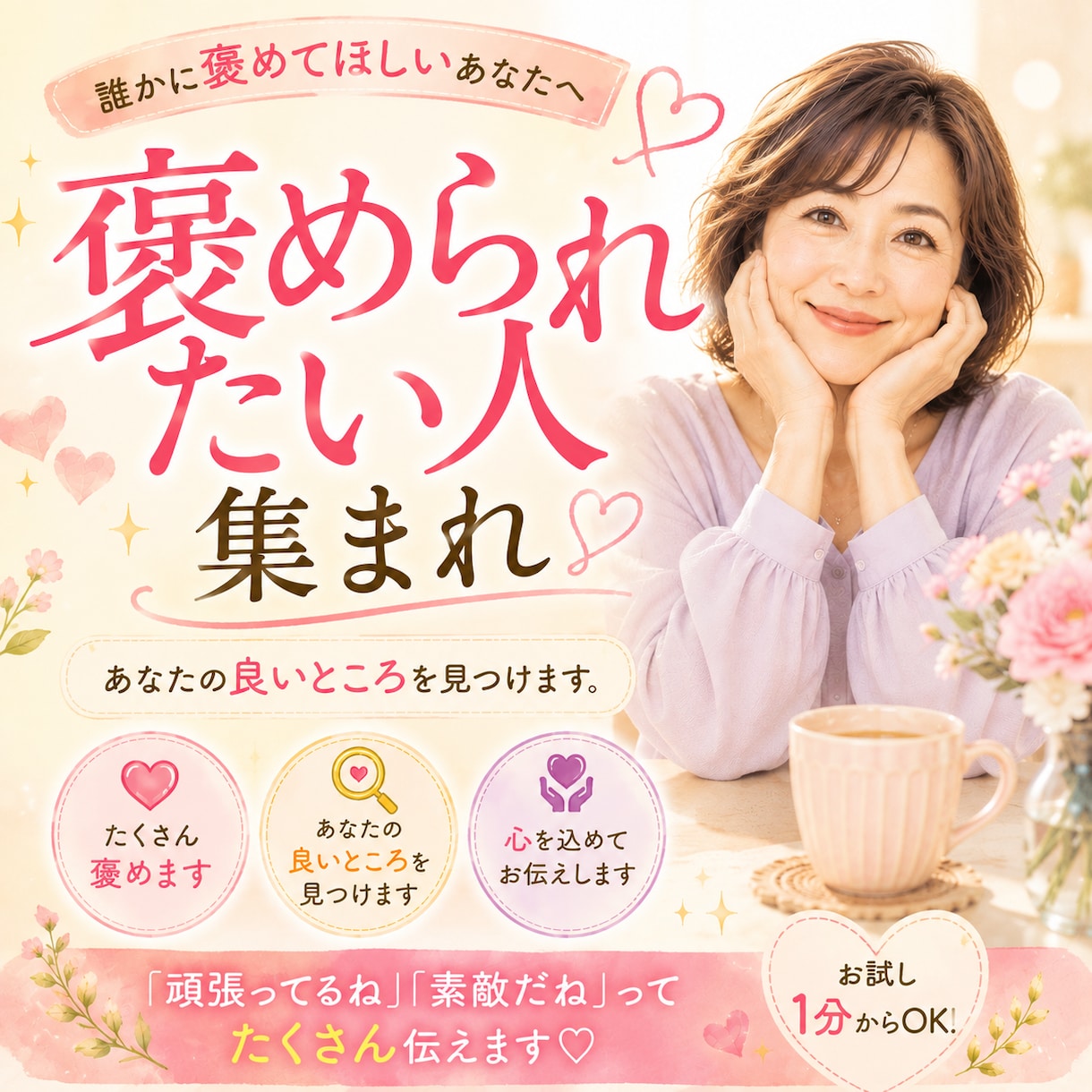 褒められたいあなたへ♡あなたの素敵な所見つけます 誰かに褒めてほしいあなたへ♡あなたの良いところ伝えます イメージ2