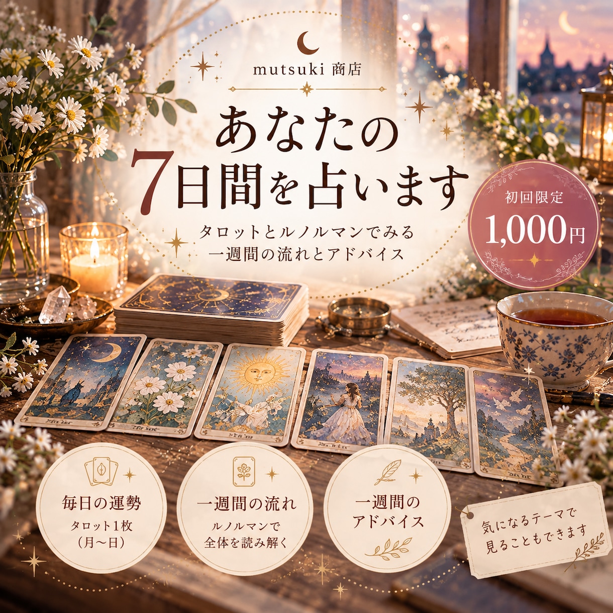 初回1000円♡あなたの7日間を占います タロット7枚＋ルノルマンで一週間の流れとアドバイスをお届け イメージ1