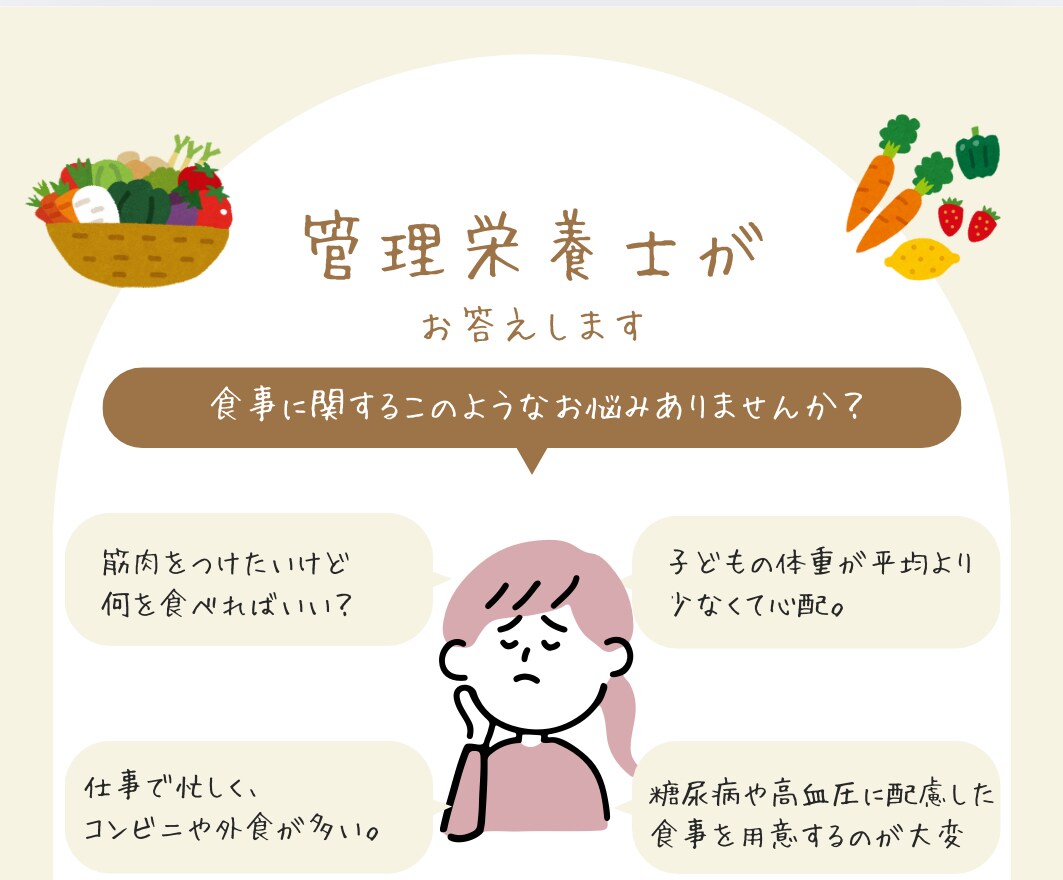 管理栄養士があなたや家族の食事悩みを助言します 食事の悩みや食事の写真を送るだけ！管理栄養士がお答えします イメージ1