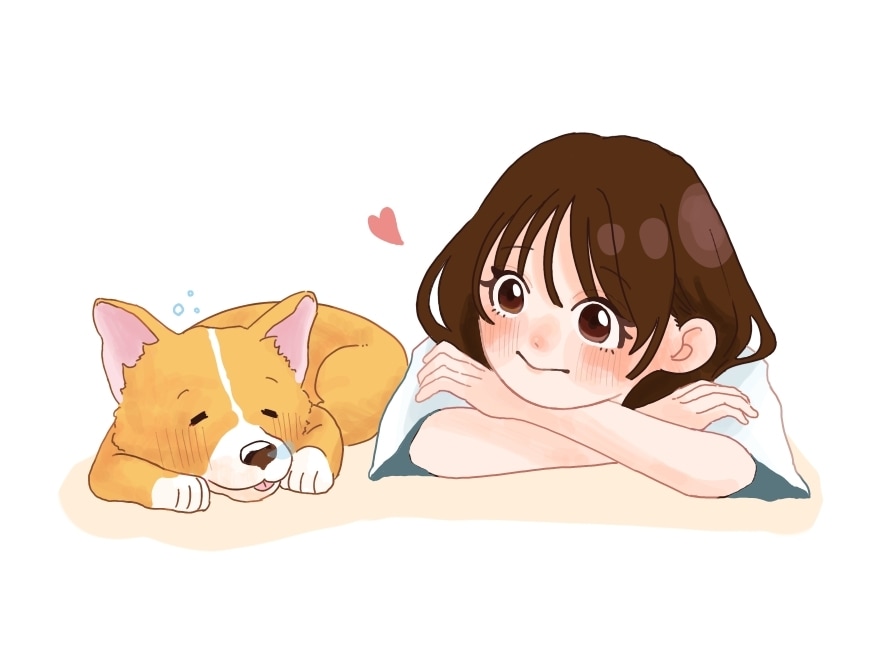 愛犬とあなたのイラストをお描きします かわいい愛犬との２ショットイラストはいかがですか？