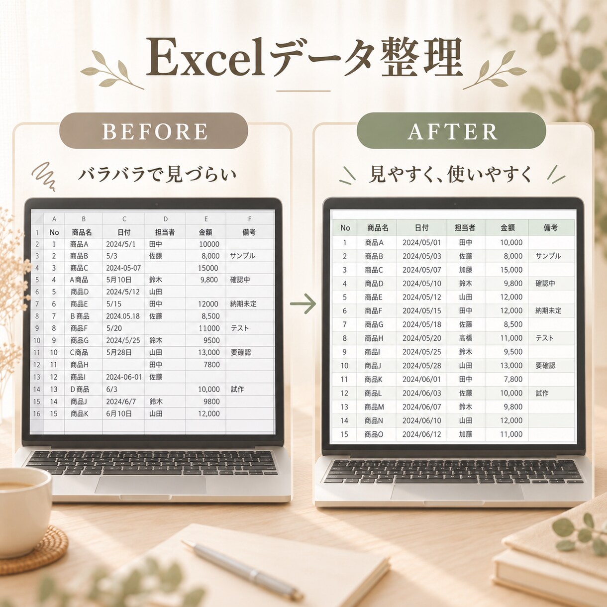 Excelの転記・表の整理・データをまとめます 入力・転記・表の整理・データのまとめなど、必要な形に整えます イメージ6