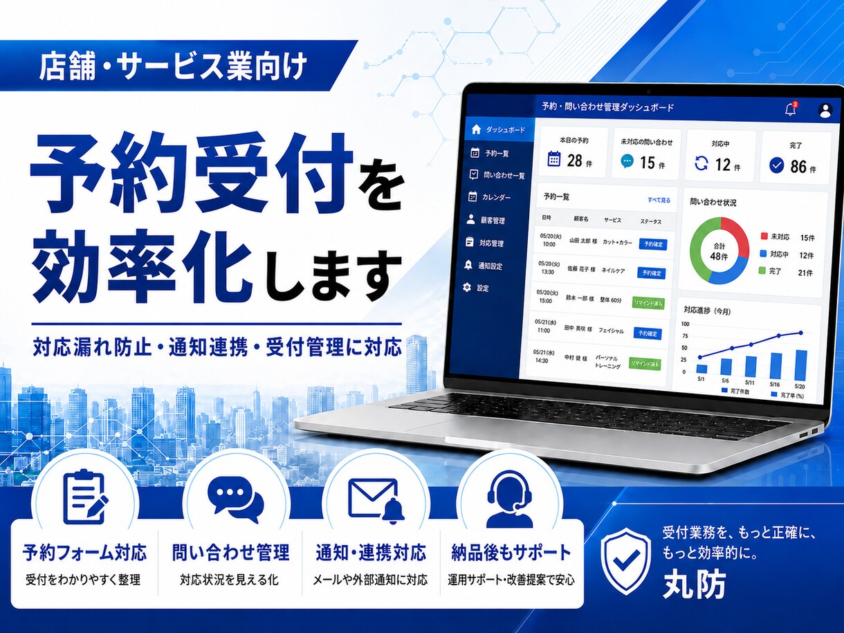 予約・問い合わせ受付を効率化します 対応漏れを防ぐ受付管理を構築します イメージ1