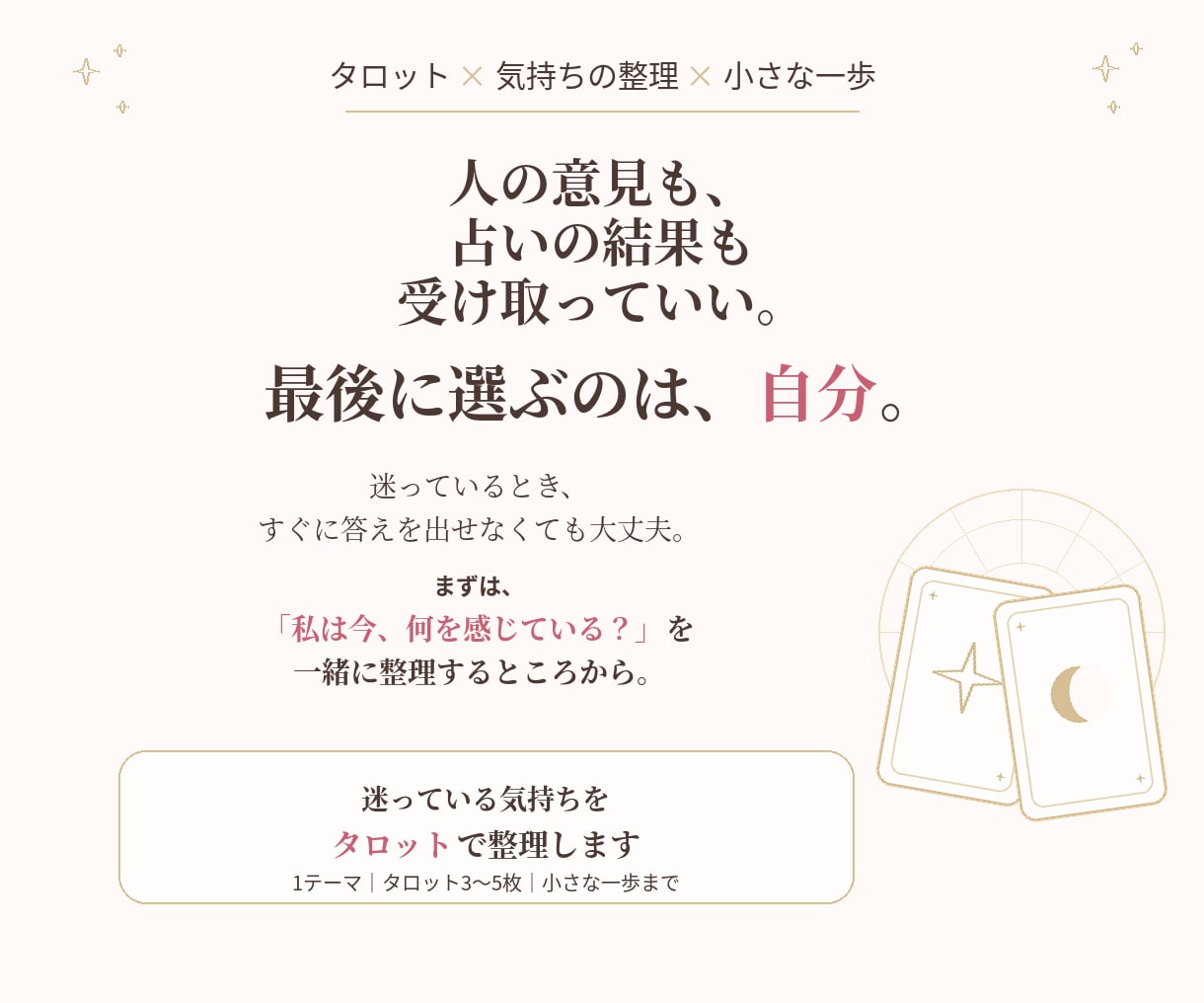 迷っている気持ちをタロットで整理します 答えを決めるのではなく、自分に戻る視点と小さな一歩を届けます イメージ7
