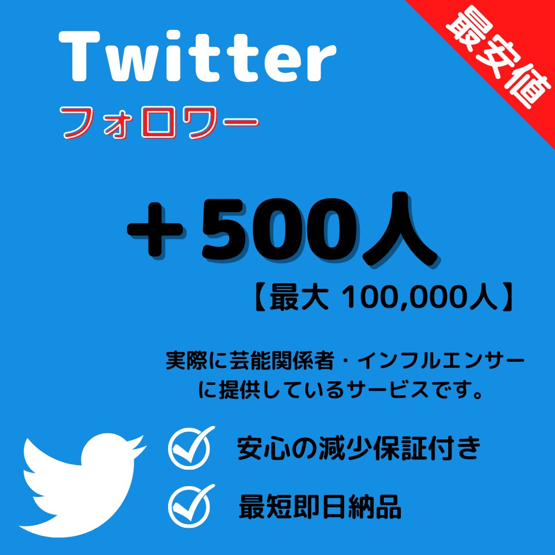 Twitter★フォロワー+500人増加します 【最高品質】保証あり｜最短即日納品｜最大10万人 イメージ1