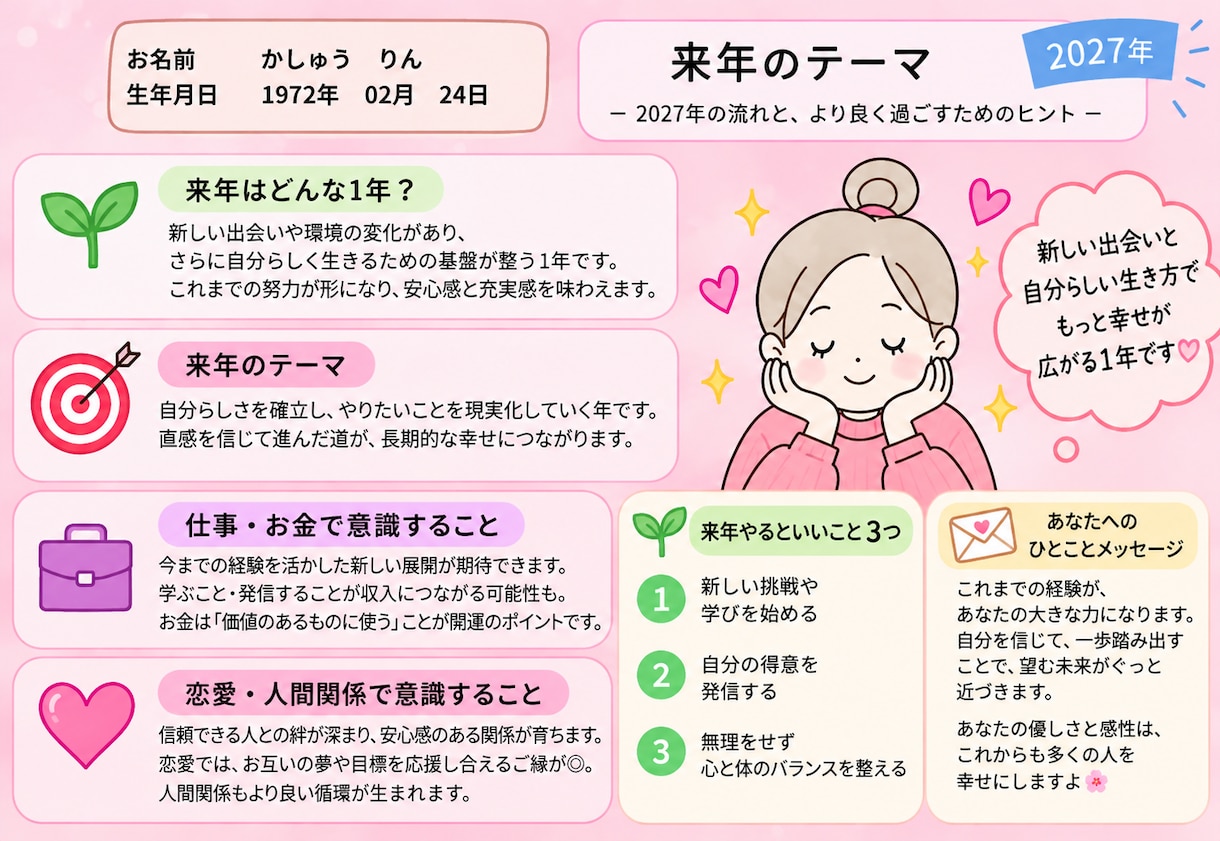 あなたの性格と、今年・来年を数字に聞いちゃいます 性格・恋愛・仕事＋今年＆来年のテーマを鑑定書３枚でお届け イメージ4