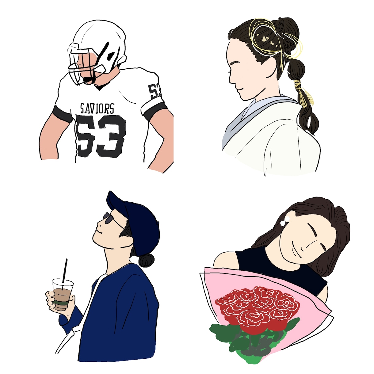 エスコートカードや席札に使える似顔絵描きます 着色も込み！胸くらいまで描きます！小物ありも可能！ イメージ4
