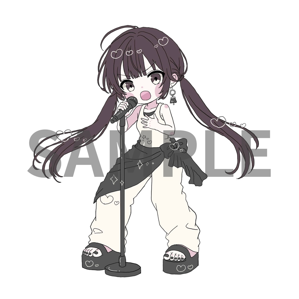 モチーフを仕上げに用いてデフォルメキャラを描きます ハートや星など指定されたモチーフでハイライトを入れたりします イメージ1