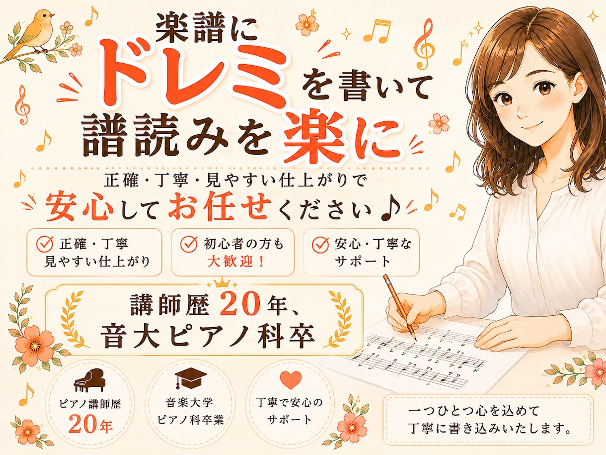 楽譜にドレミを書いて譜読みをお手伝いします ドレミ付きだから初心者さんでも譜読みがぐんとラクになります イメージ1