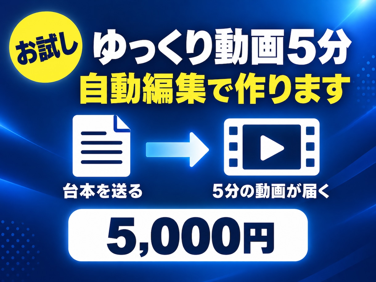 ゆっくり動画5分を自動編集でお試し作成します 台本を送るだけ。自動化の仕上がりを5分で確認 イメージ1