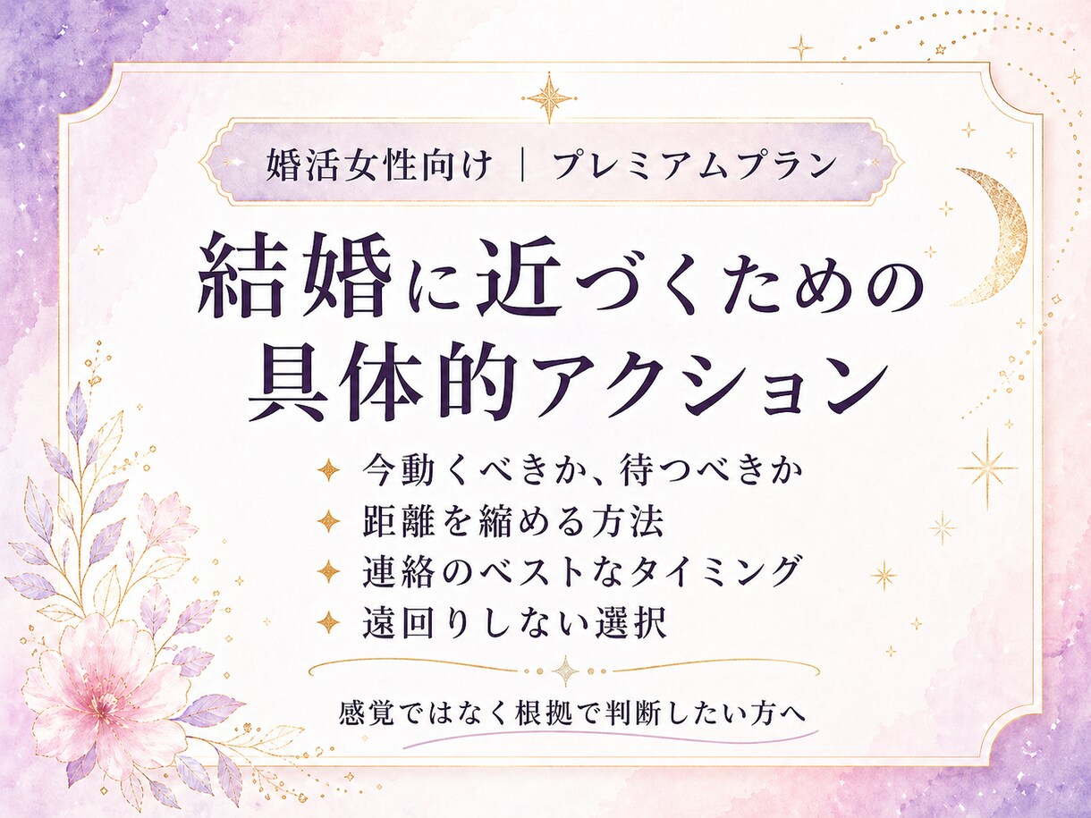 結婚までの未来と、選ぶべき行動を読み解きます 相手の本音・ご縁の流れ・結婚までの選択を深く整理します イメージ4