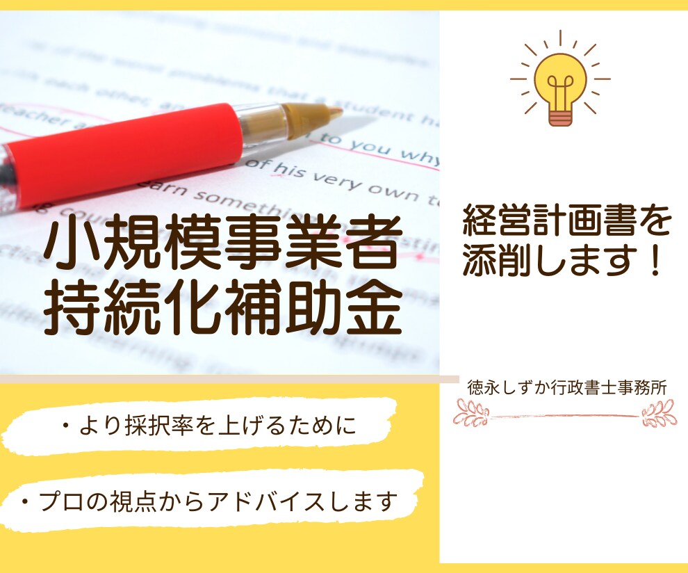 小規模事業者持続化補助金の経営計画書を添削します より採択に近づく為に、女性行政書士が丁寧に添削します！ イメージ1