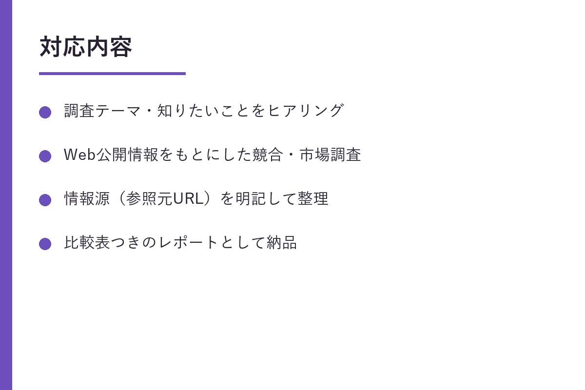 競合・市場調査を代行しレポートします 知りたい情報を整理してレポートにします イメージ2