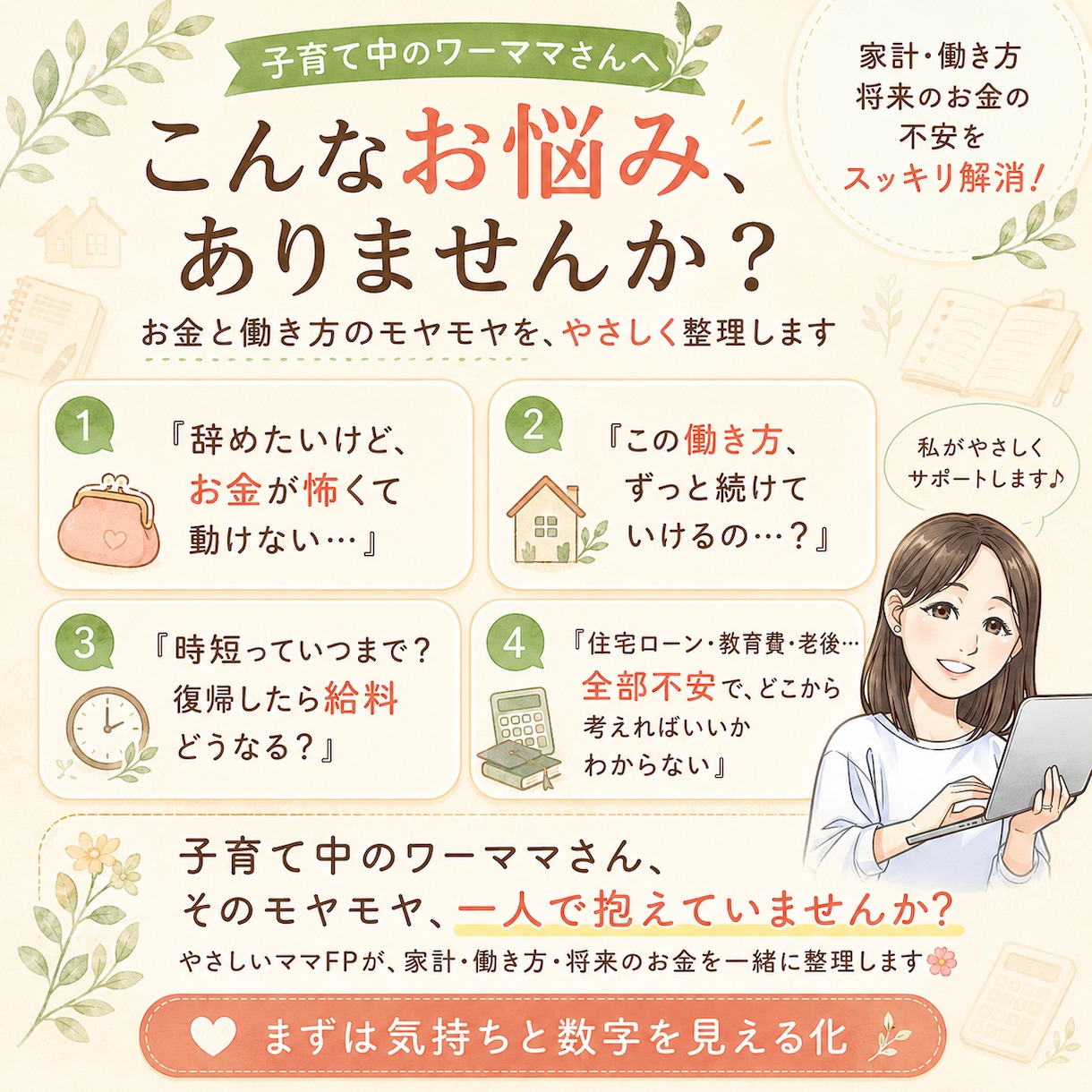 子育て世代に寄り添うライフプラン表を作成します 教育費、住宅資金、老後資金…子育て世代のお金の不安に安心を！ イメージ2