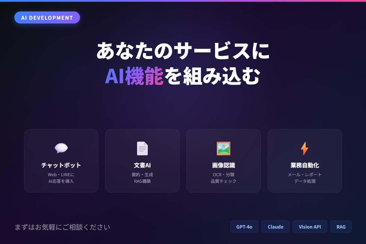 あなたのサービスにAI機能を組み込みますます GPTやClaude APIでAI機能を追加開発 イメージ1