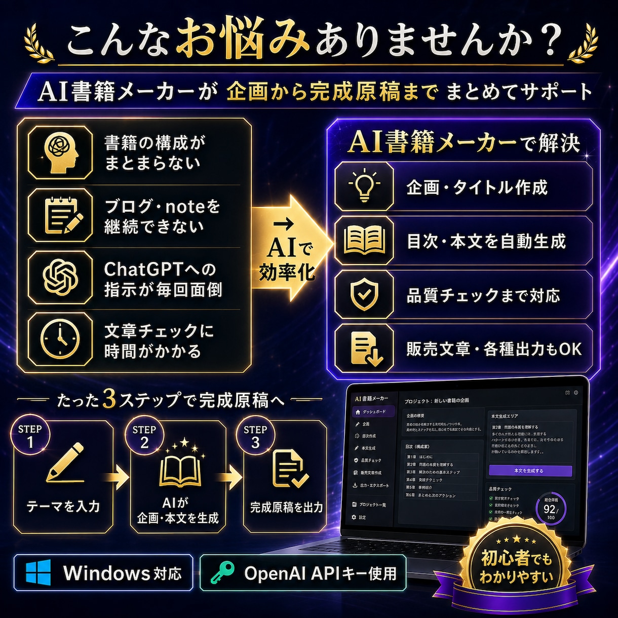 書籍・ブログ・noteをAIで一括作成します 企画・目次・本文・PDF出力までこれ1つ｜プロンプト不要 イメージ2