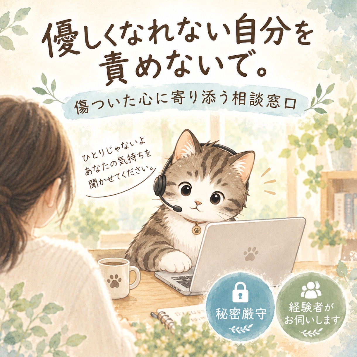 弱音や愚痴、まとまらない気持ちもお聞きします 傷ついた経験があるからこそ見えてくる気持ちに寄り添う相談窓口 イメージ1